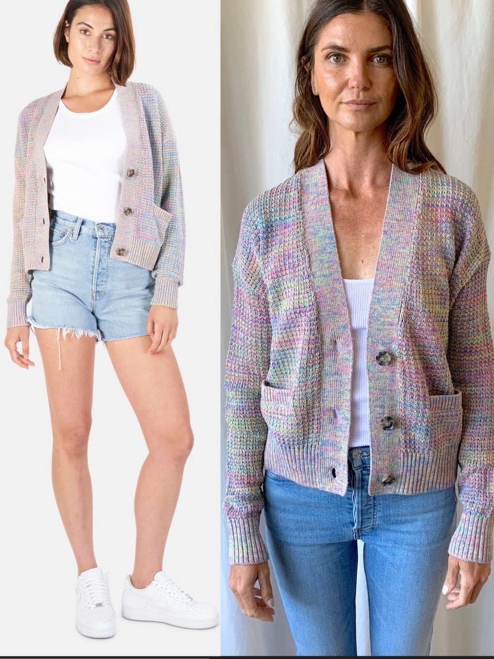 RE/DONE 90s Oversized Crop Cardigan Multicolor Space Dye Knit Rainbow